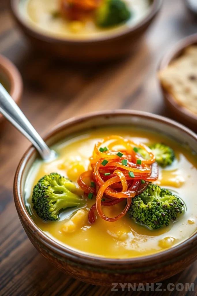 Broccoli Cheddar Soup with Caramelized Onions Recipe - Zynahz