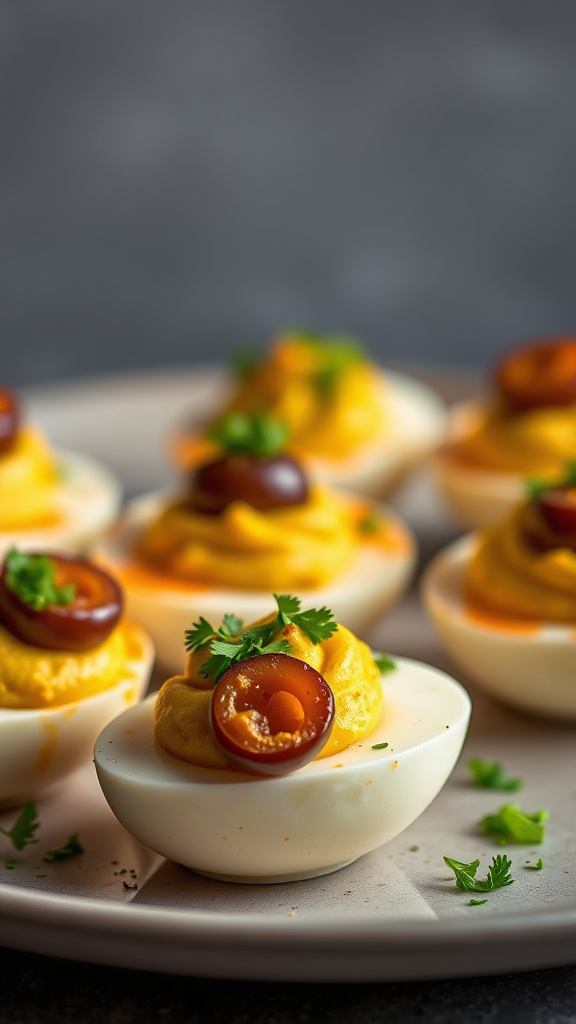 17. Harissa Olive Deviled Eggs