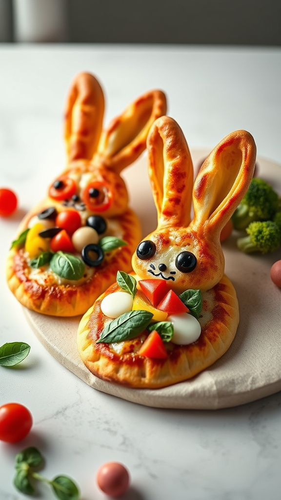 11. Easter Bunny Veggie Pizzas