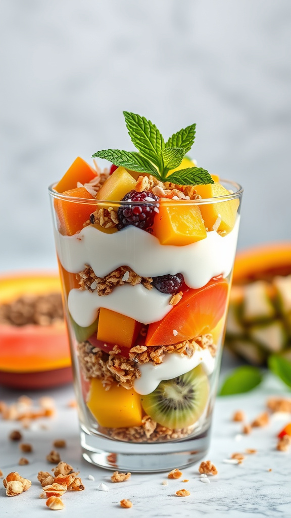 17. Tropical Fruit Parfait with Coconut Granola