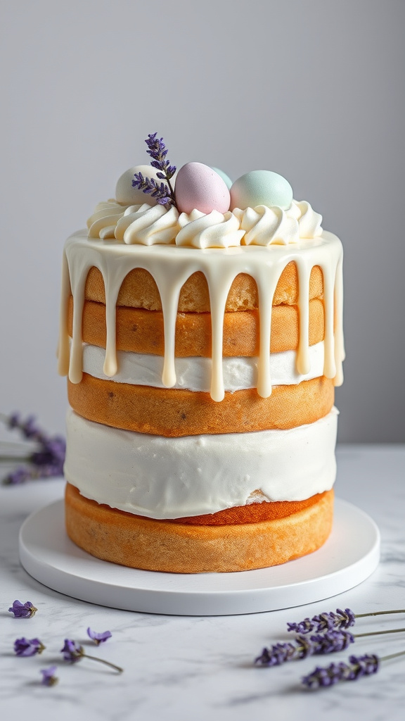 7. Honey Lavender Egg Drip Cake