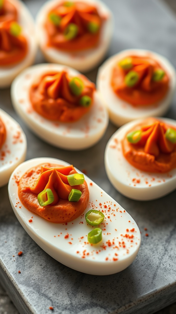 16. Red Pepper Hummus Deviled Eggs